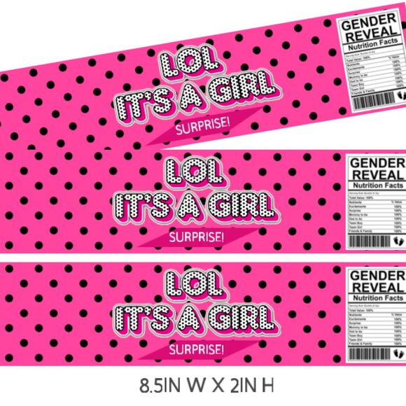 LOL It's A Girl, Surprise, Gender Reveal Water Bottle Labels, It's a Girl Theme - Picture 5 of 5